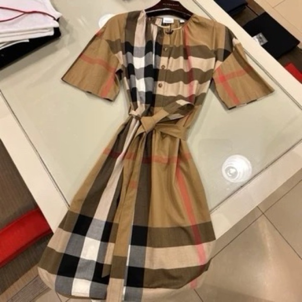 Burberry Tan and Brown mid length women Dress Short Sleeve Crew Neck - Picture 11 of 11